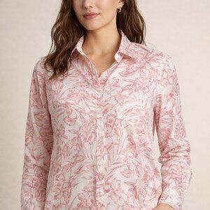 Tommy Bahama Floral Pink Shirt Medium Top Cotton Coolmax Blend